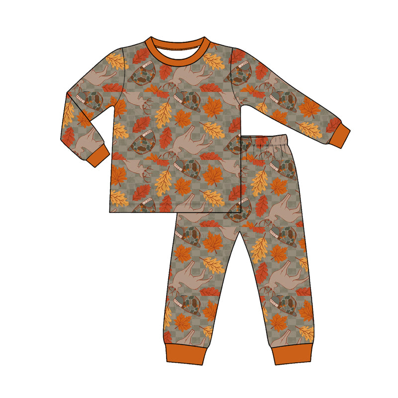 8.28 Preorder Toddler Boys Fall Football Leaf Long Sleeve Pajama Set