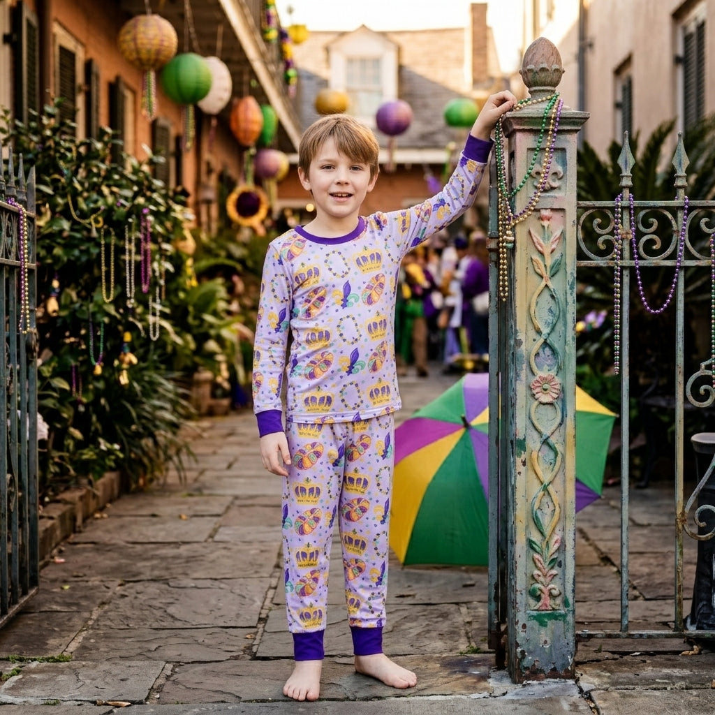 BLP1610 Donut Anchor Print Kids Mardi Gras Pajamas Clothes Set