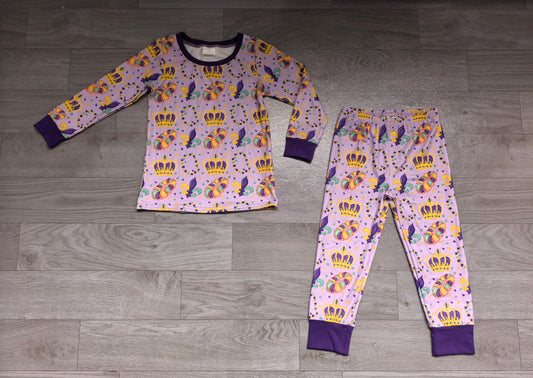 9.14 BLP1610 Preorder Donut Anchor Print Kids Mardi Gras Pajamas Clothes Set