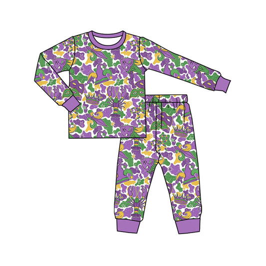 9.14 BLP1611 Preorder Anchor Crayfish Mask Camo Print Kids Mardi Gras Pajamas Clothes Set