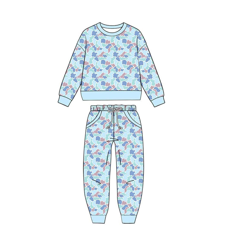 9.15 BLP1615 Preorder Blue Camo Print Boys Clothes Set