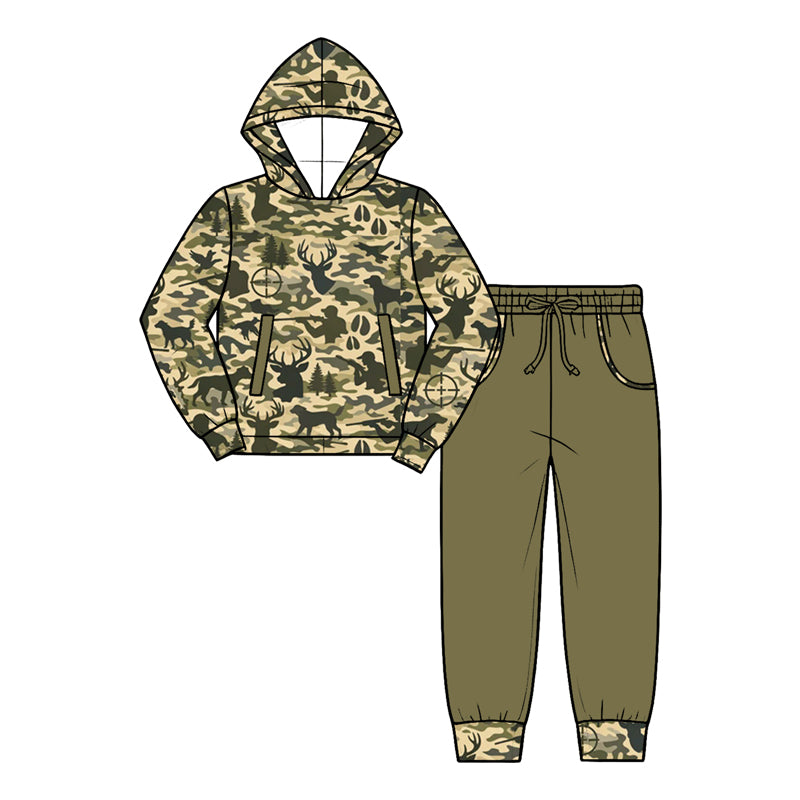 9.22 Preorder BLP1628 Kids Boys Hunting Camo Deer Hoodie Top with Pants Outfit