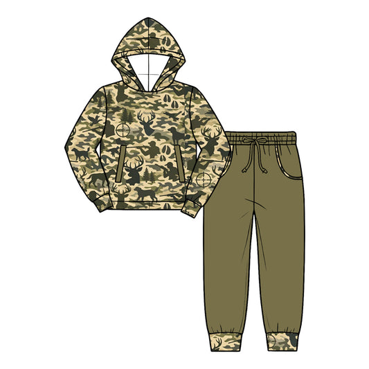 9.22 Preorder BLP1628 Kids Boys Hunting Camo Deer Hoodie Top with Pants Outfit