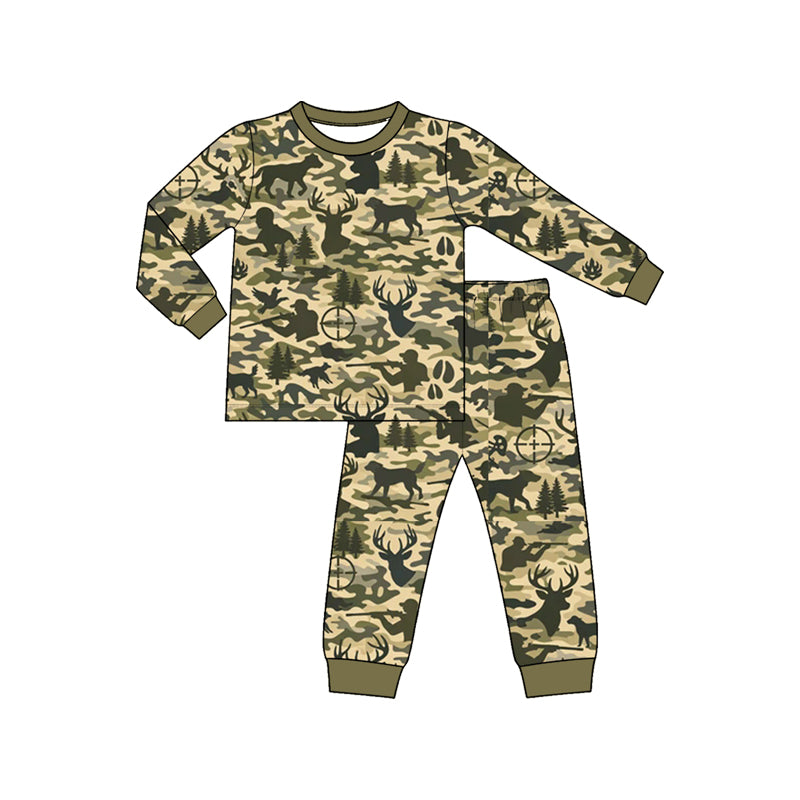 9.22 Preorder BLP1629 Kids Boys Hunting Camo Deer Long Sleeve Pajama Set