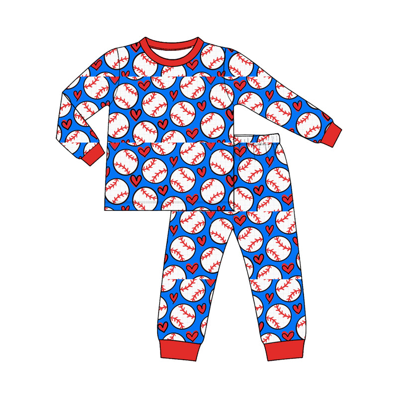 9.25 BLP1632 Preorder Baseball Blue Print Boys Short Sleeve Pants Pajamas Clothes Set
