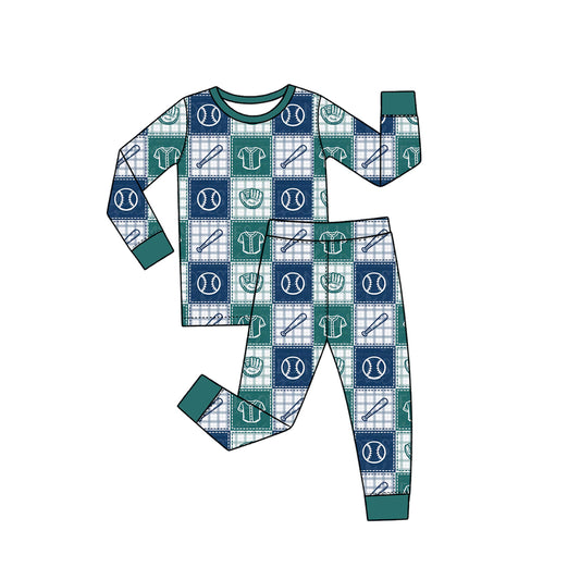 10.10 BLP1641 Preorder Baseball Checkered Print Boys Pajamas Clothes Set