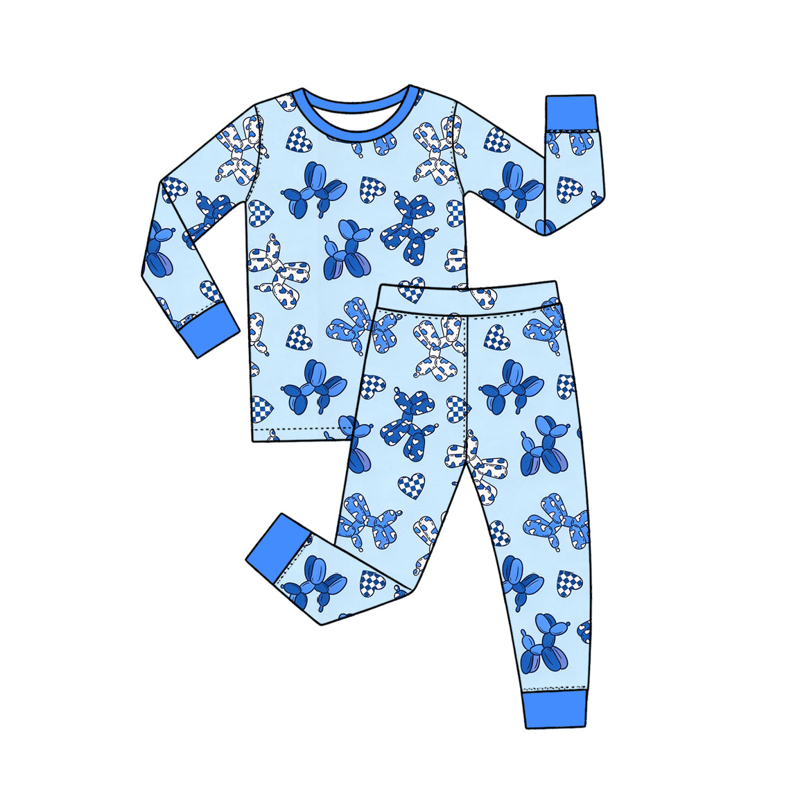 10.17 BLP1649 Preorder Blue Balloon Bows Heart Print Boys Valentine's Day Pajamas Clothes Set