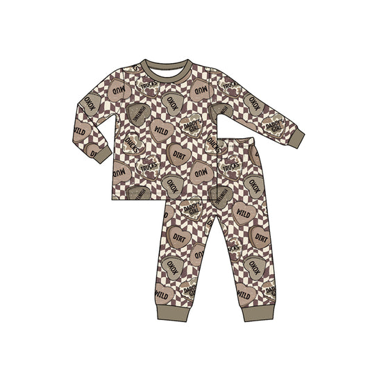10.17 BLP1650 Preorder Checkered Heart Print  Long Sleeve Pajama  Set