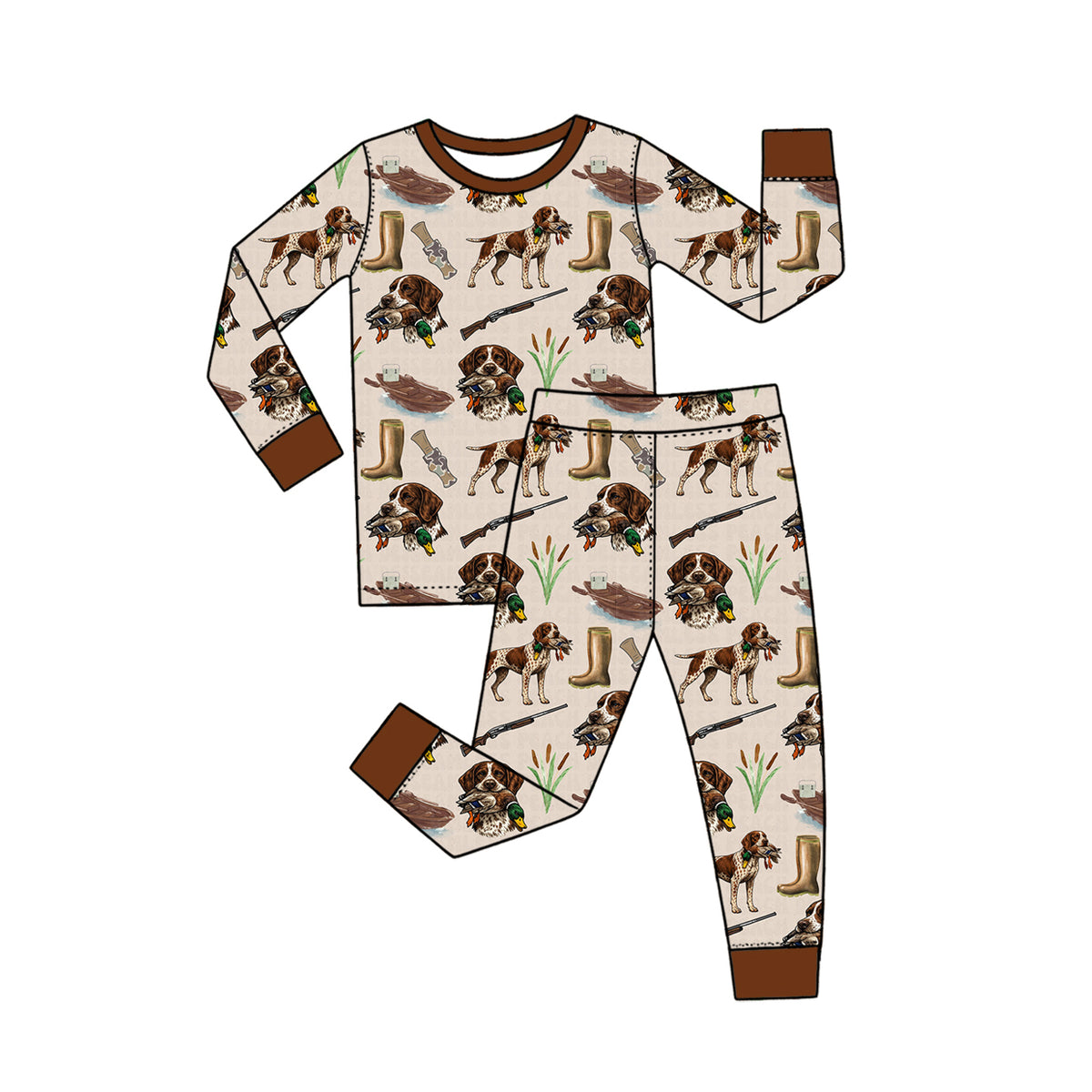 10.27 BLP1650 Preorder Dog Duck Hunting Print Boys Fall Pajamas Clothes Set