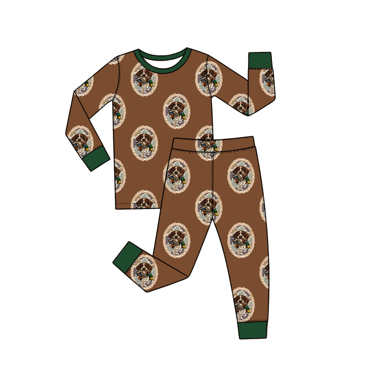 10.29 BLP16550 Preorder Kids Boys Hunting Dog Duck Long Sleeve Pajama Set