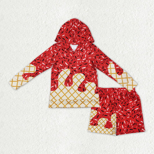 BLS0036  Red Sprinkle Hoodie Top Pockets Shorts Boys Clothes Set