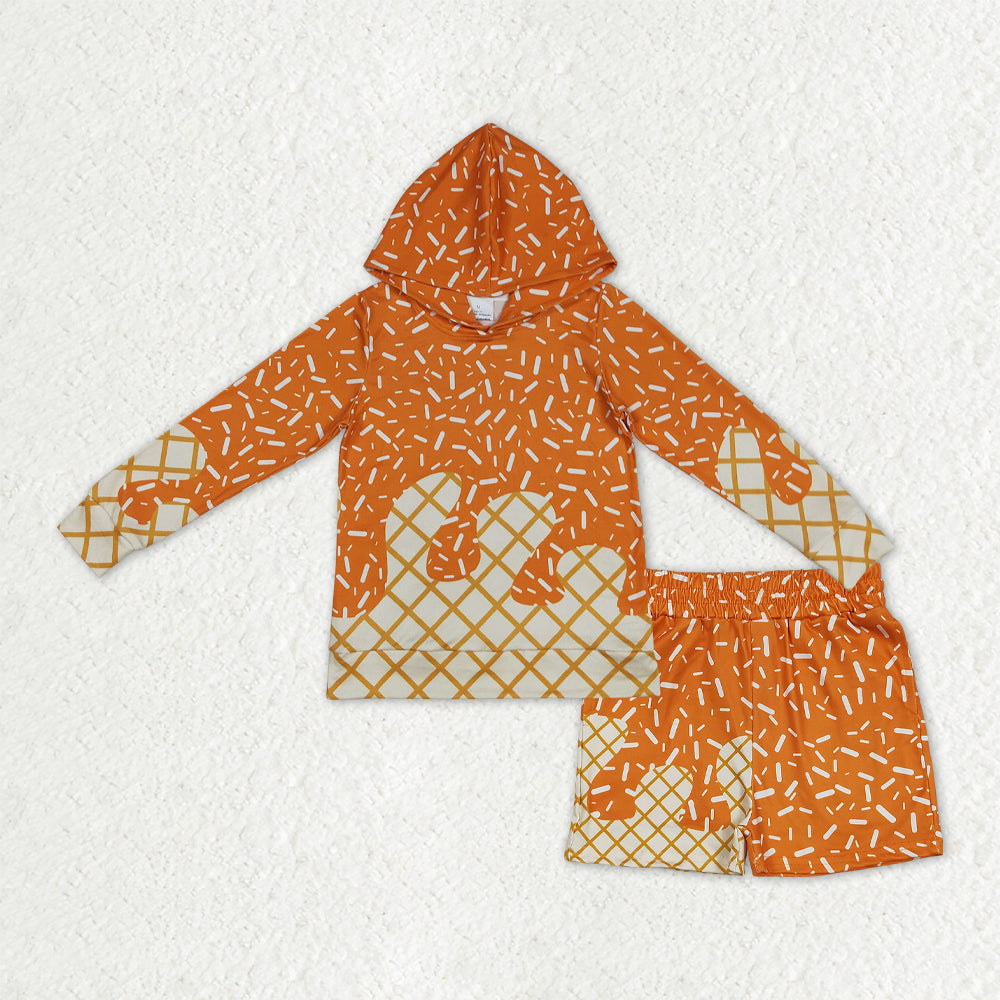 BLS0013  Orange Sprinkle Hoodie Top Pockets Shorts Boys Clothes Set