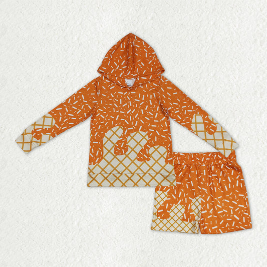 BLS0013  Orange Sprinkle Hoodie Top Pockets Shorts Boys Clothes Set