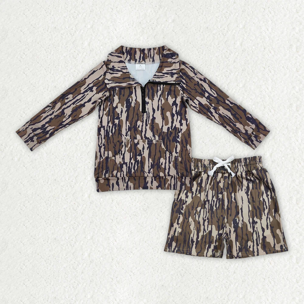 Sibling Baby Boys Southern Camo Zipper Pockets Pullovers Pockets Shorts Outfit