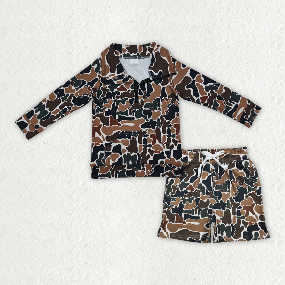 Sibling Baby Boys Southern Camo Zipper Pockets Pullovers Pockets Shorts Hunting Clothes Sets