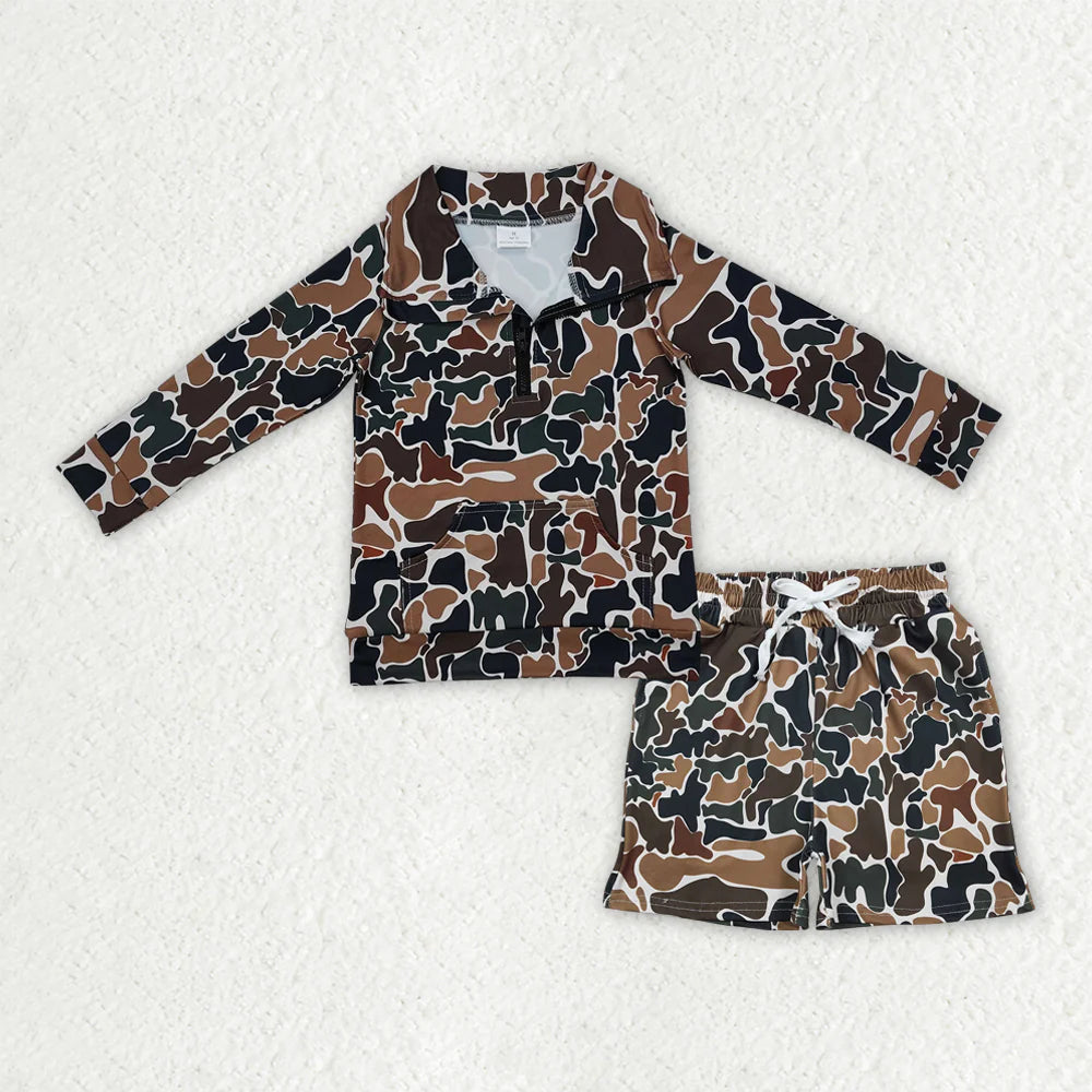 Sibling Baby Boys Southern Camo Zipper Pockets Pullovers Pockets Shorts Outfit
