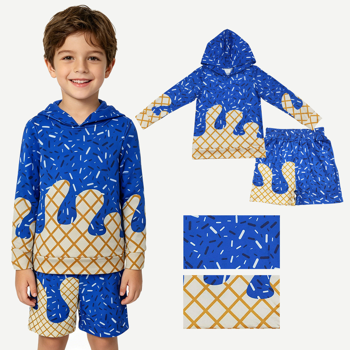 Royalblue Hoodie Top Pockets Shorts Boys Clothes Set