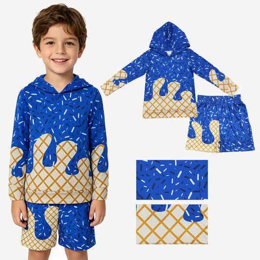 Royalblue Hoodie Top Pockets Shorts Boys Clothes Set