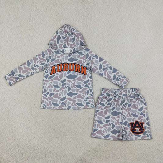 BLS0041 Teams Auburn Grey Camo Hoodie Top Shorts Boys Clothes Set