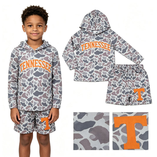 BLS0042 Teams Tennessee Grey Camo Hoodie Top Shorts Boys Clothes Set
