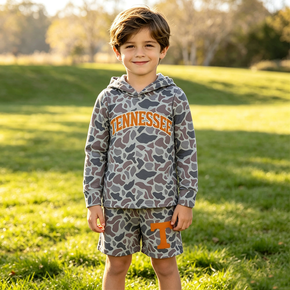 BLS0042 Teams Tennessee Grey Camo Hoodie Top Shorts Boys Clothes Set