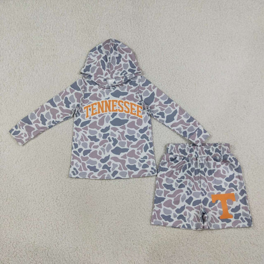 BLS0042 Teams Tennessee Grey Camo Hoodie Top Shorts Boys Clothes Set