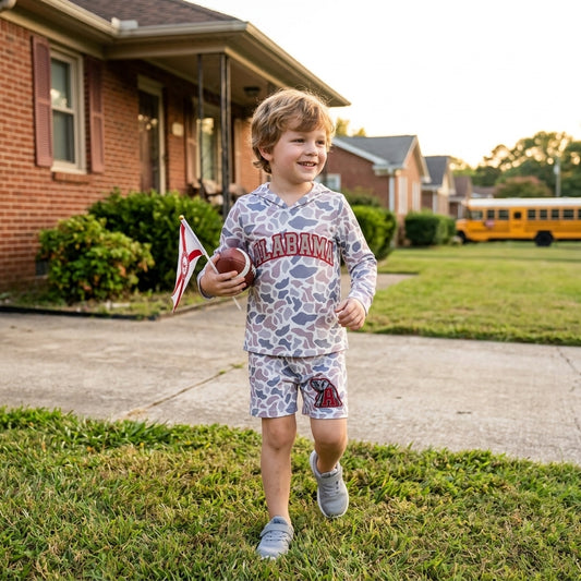 BLS0044 Teams Alabama Grey Camo Hoodie Top Shorts Boys Clothes Set
