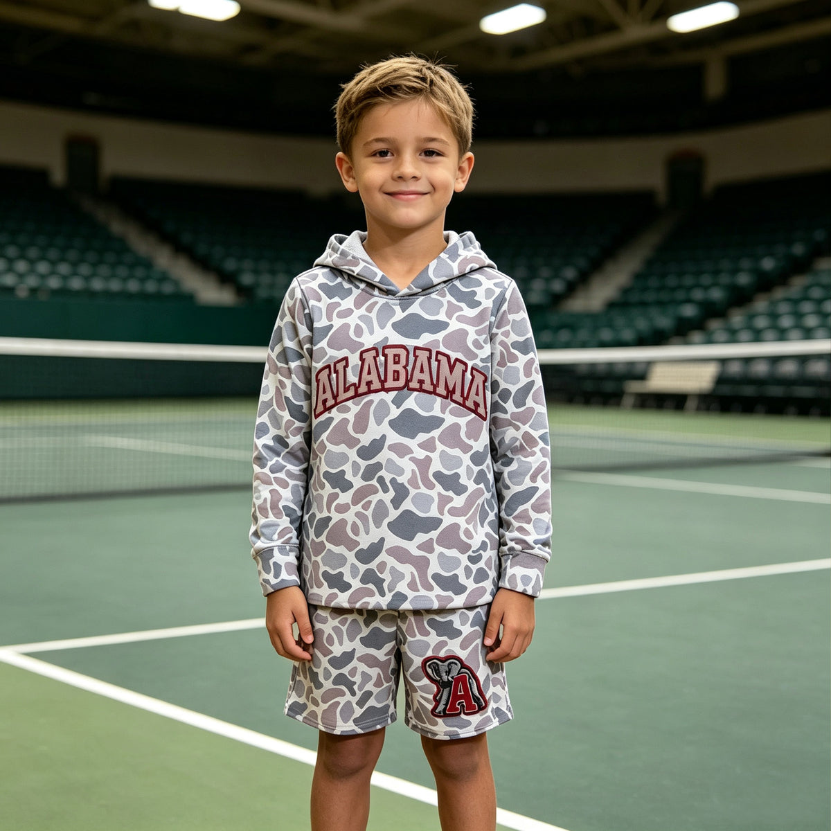 BLS0044 Teams Alabama Grey Camo Hoodie Top Shorts Boys Clothes Set