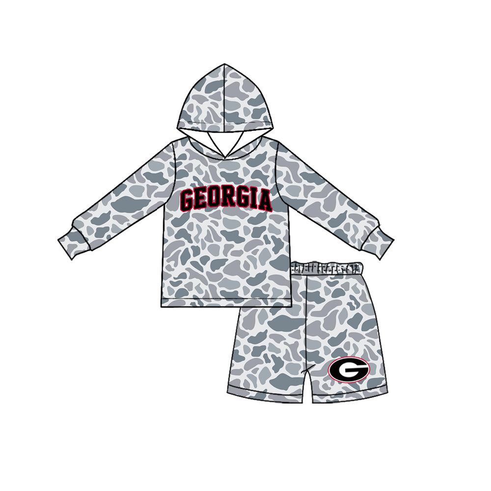 7.23 BLS0047 Preorder Teams Georgia Grey Camo Hoodie Top Shorts Kids Clothes Set
