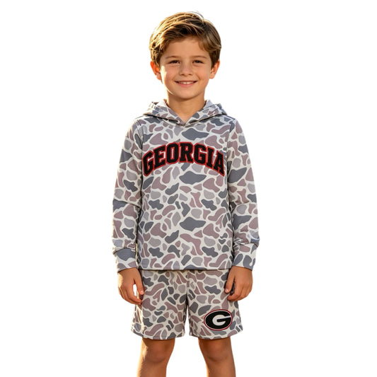 BLS0047 Teams Georgia Grey Camo Hoodie Top Shorts Boys Clothes Set