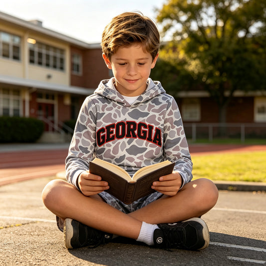 BLS0047 Teams Georgia Grey Camo Hoodie Top Shorts Boys Clothes Set