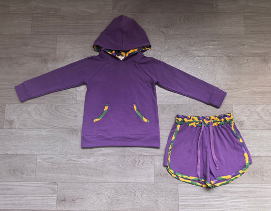 Preoder BLS0062  Baby Boys  Mardi Gras Purple Hoodie Top Shorts Outfit
