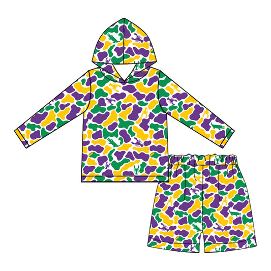 10.21 BLS0063 Preorder Kids Boys Mardi Gras Hoodie Top Shorts Outfit