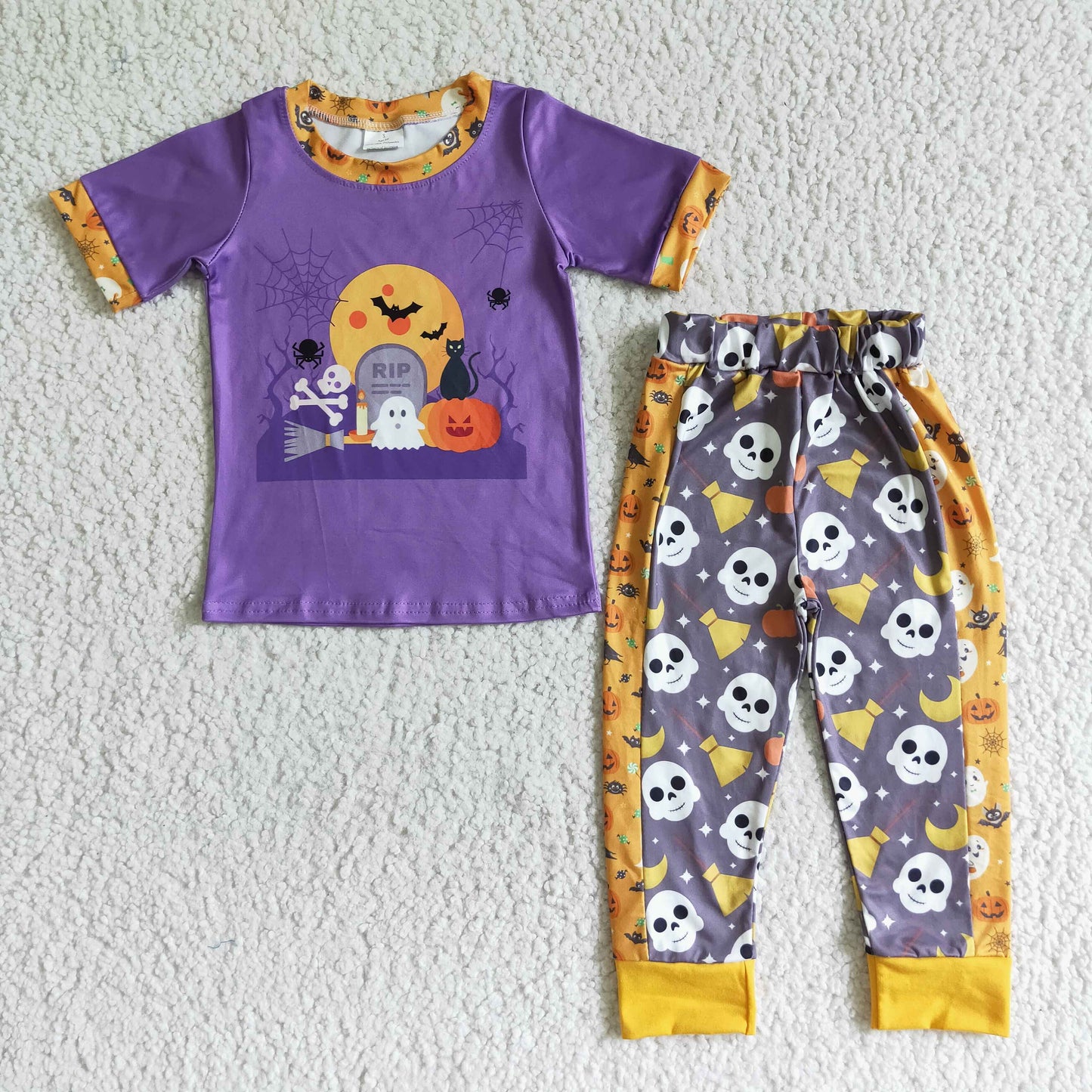 BSPO0018 Ghost Pumpkin Purple Print Boys Halloween Clothes Set