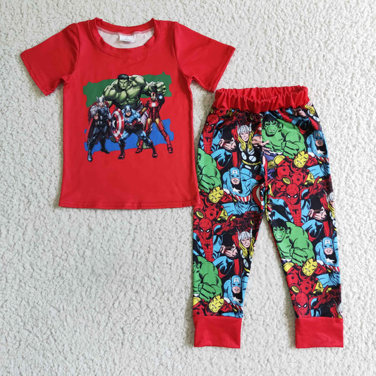 BSPO0021 Cartoon Hero Red Top Pants Boys Clothes Set