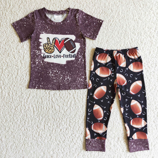 BSPO0035 Peace Love Football Top Pants Boys Clothes Set