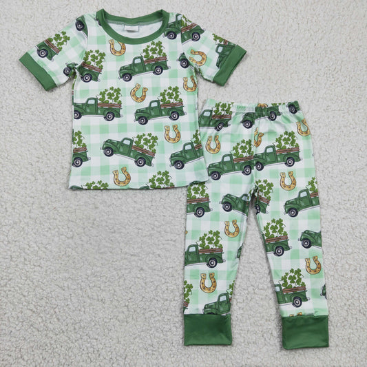 BSPO0043 Trucks Boys St. Patrick's Day Pajamas Clothes Set