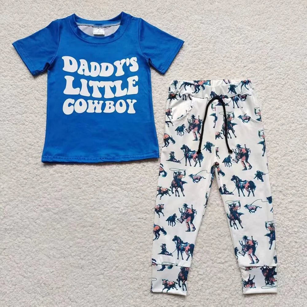 Sibling Baby Boys Western Cowboy Short Sleeve Top Jogger Pants Outfit