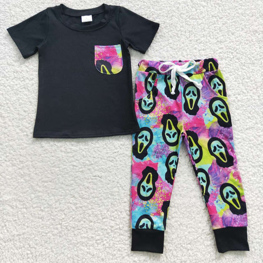 BSPO0106 Black Pocket Top Hello SIDNEY Tie-dye Pants Boys Halloween Clothes Set