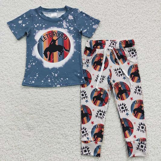 Sibling Baby Boys Western Cowboy Short Sleeve Top Jogger Pants Outfit