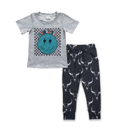 Mama's Boy Short Sleeve Shirt Top  Black Cow Print Pants Outfit
