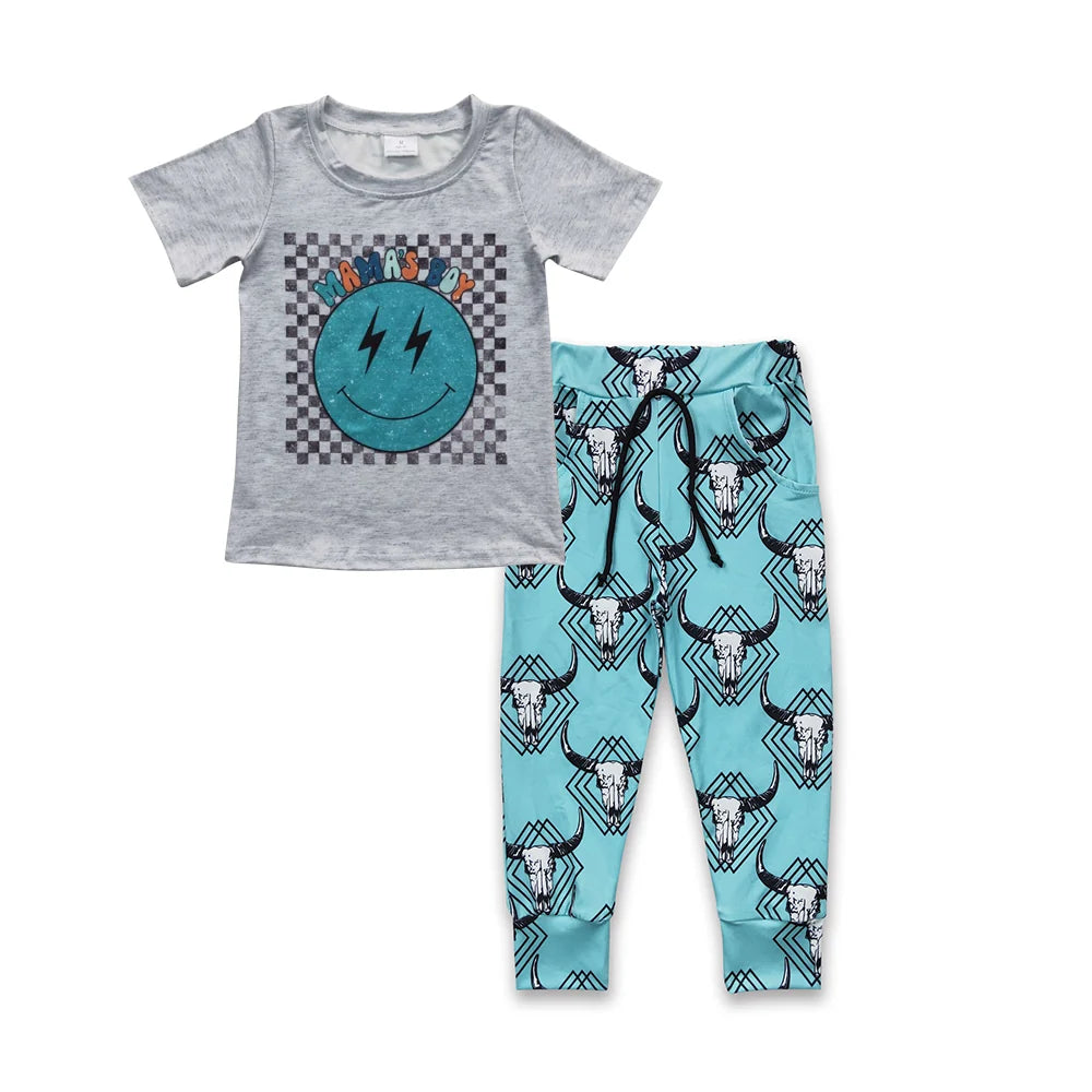 Mama's Boy Short Sleeve Shirt Top Cow Print Pants Outfit