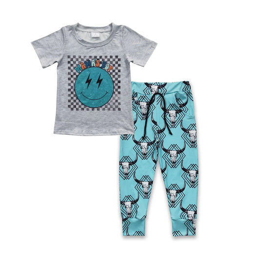 Mama's Boy Short Sleeve Shirt Top Cow Print Pants Outfit