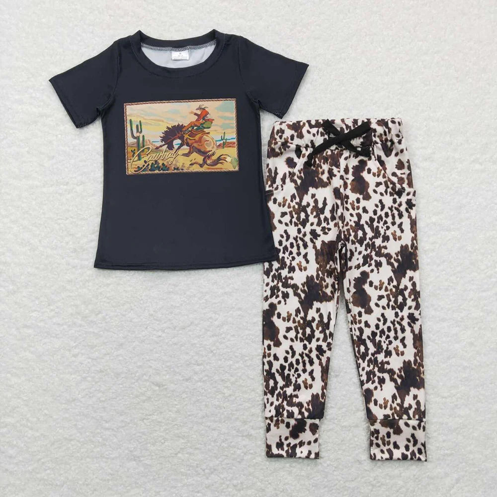 Sibling Baby Boys Western Cowboy Short Sleeve Top Jogger Pants Outfit
