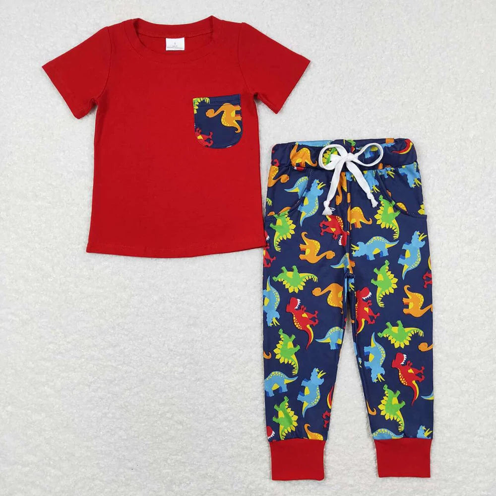 Sibling Baby Boys Dinosaurs Pocket Tee Top Pants Outfit