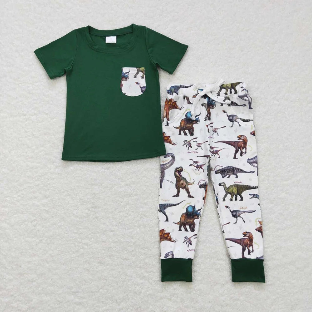 Sibling Baby Boys Dinosaurs Pocket Tee Top Pants Outfit