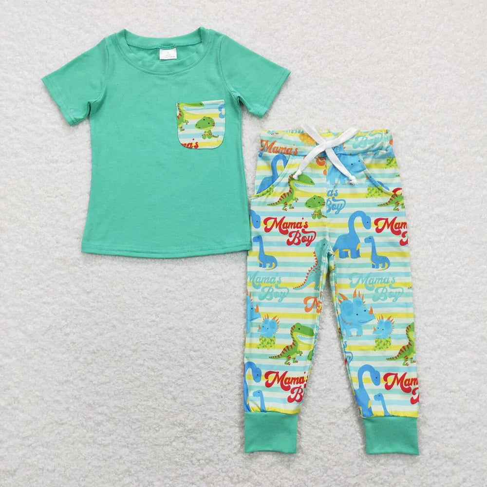 Sibling Baby Boys Dinosaurs Pocket Tee Top Pants Outfit