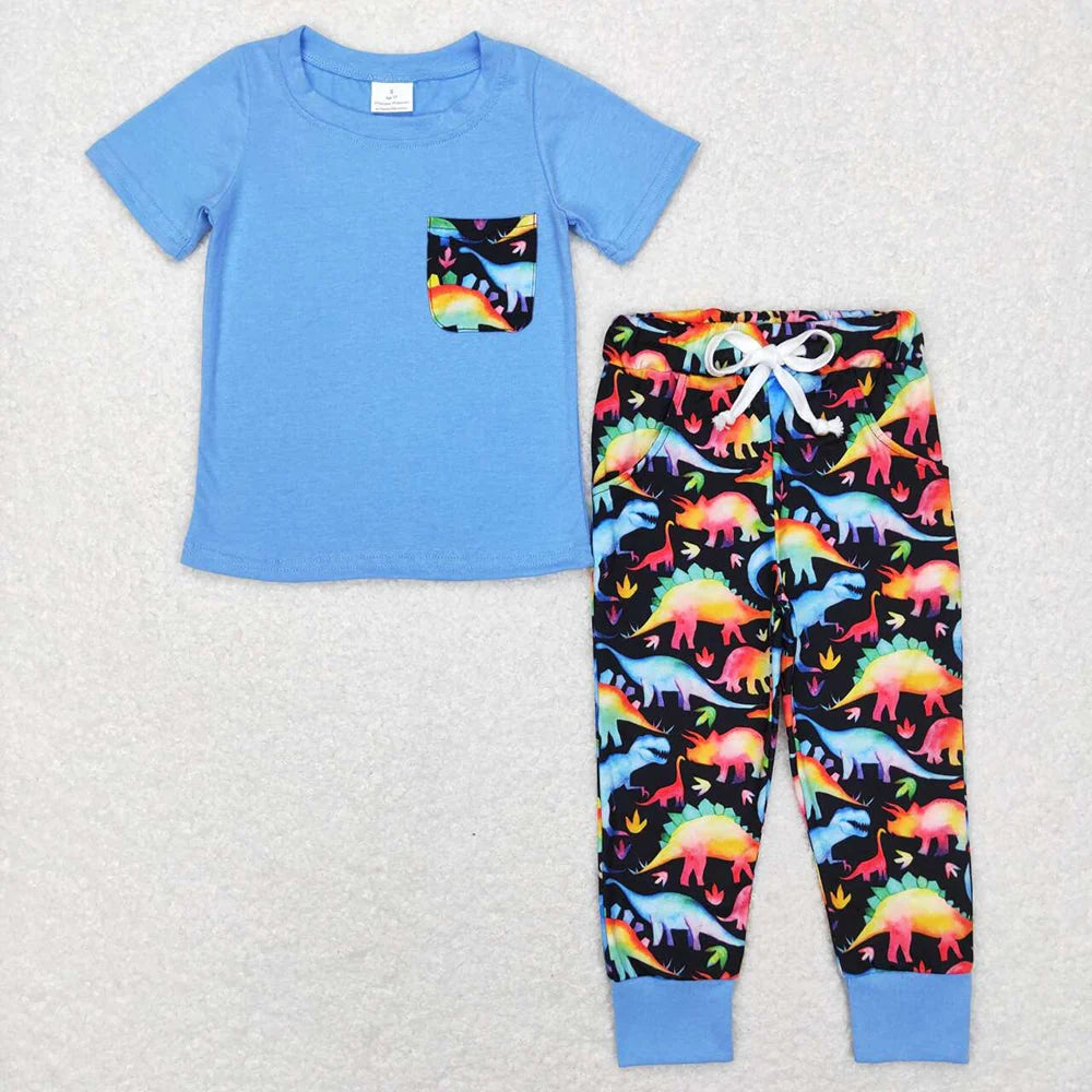 Sibling Baby Boys Dinosaurs Pocket Tee Top Pants Outfit