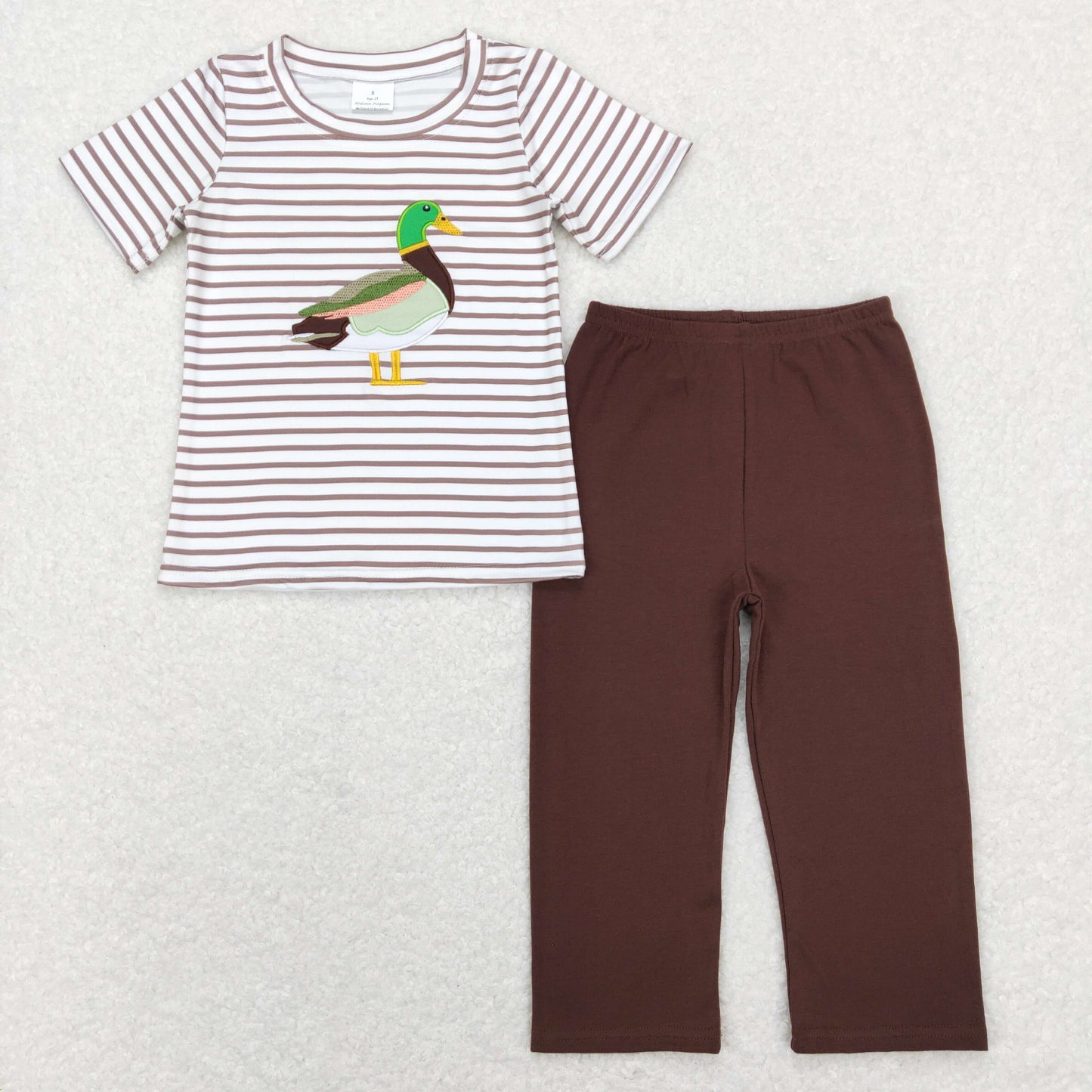 Sibling Baby Boys Short Sleeve Embroidery Ducks Top Camo Pants Hunting Clothes Sets