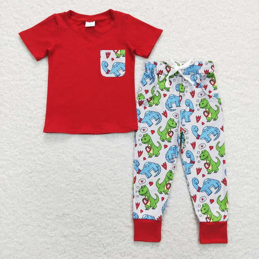 Sibling Baby Boys Dinosaurs Pocket Tee Top Pants Outfit